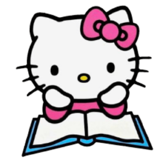 hello kitty laying with a book